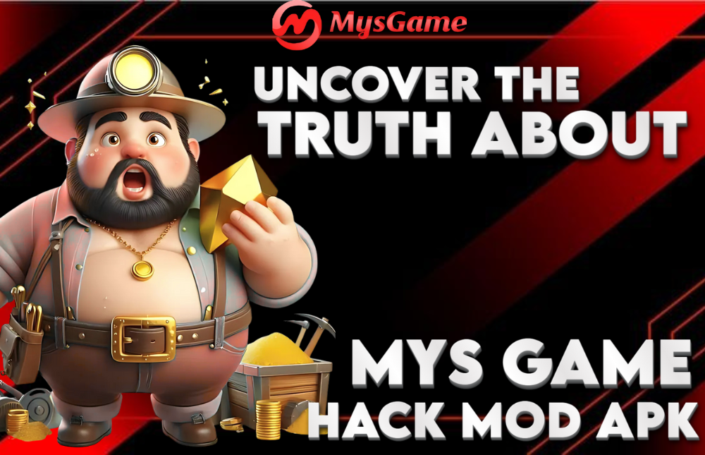 Illustration of MYS Game Hack Mod APK warning about risks vs real rewards and promoting safe play through official app download.