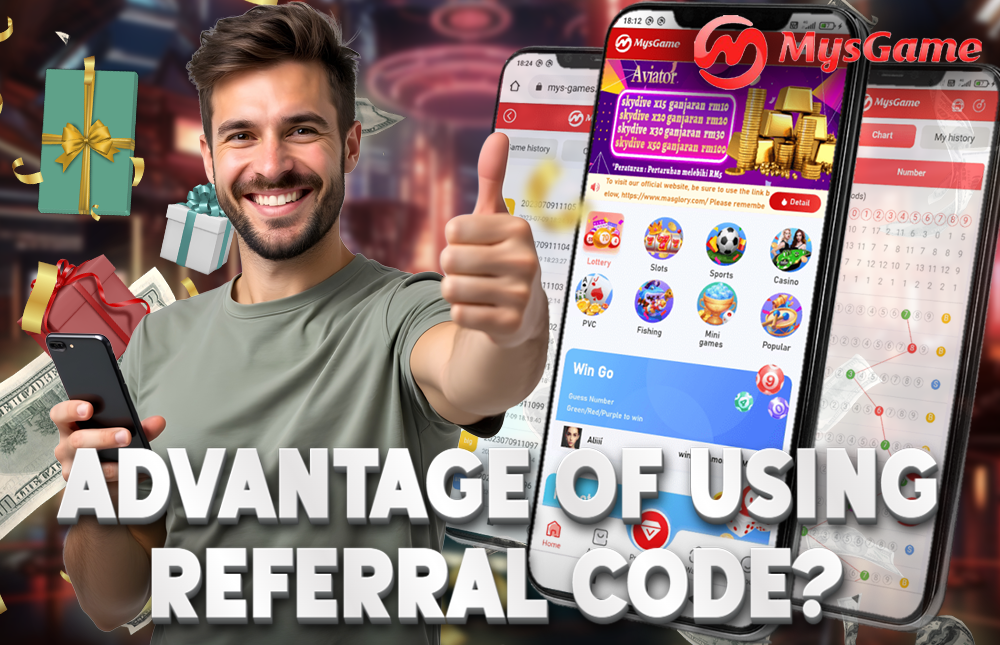 A picture of a man holding a cellphone, showing the benefits of sharing the MYS Game Referral.